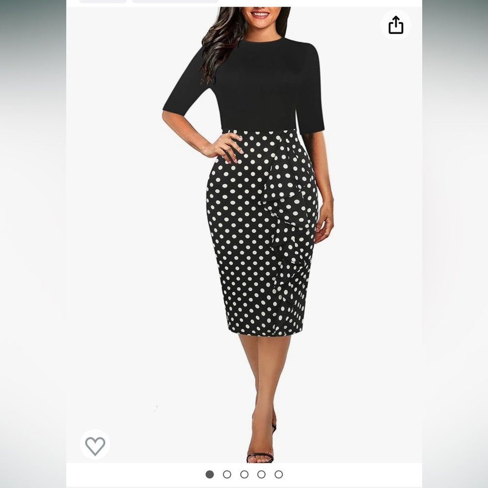 NWT - Women's Vintage Short Sleeve Polka Dot Falbala Fold Slim Fit Pencil Dress